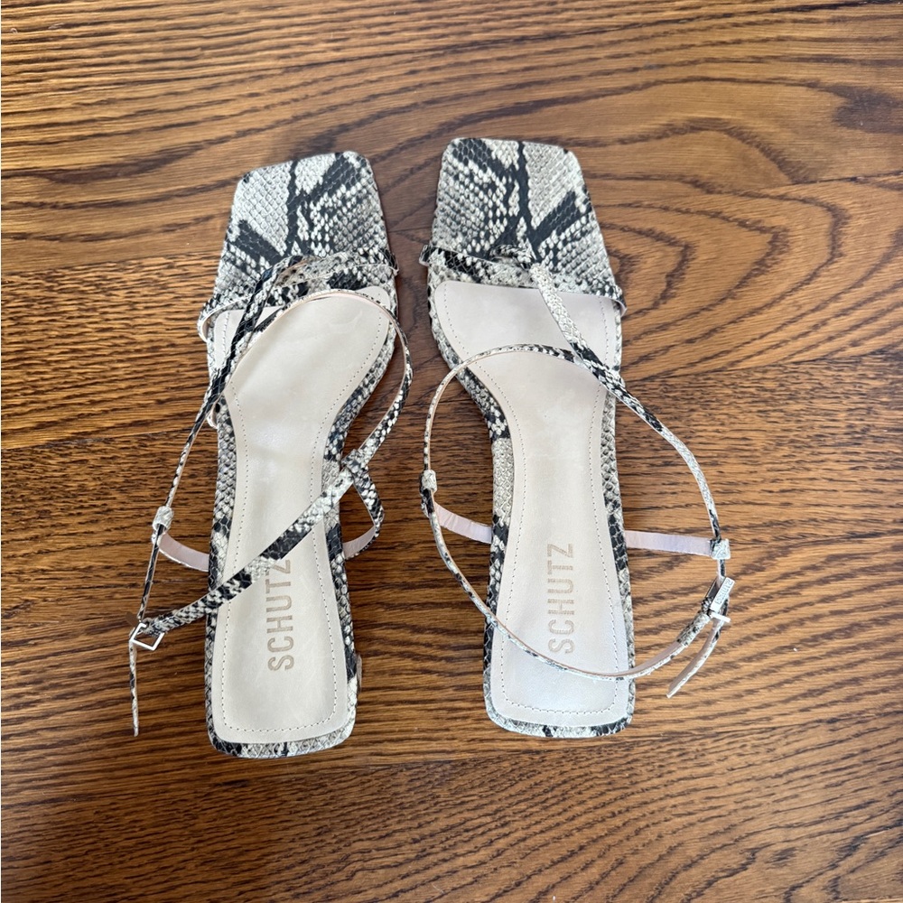 SCHUTZ Black and White Snakeskin Sandals